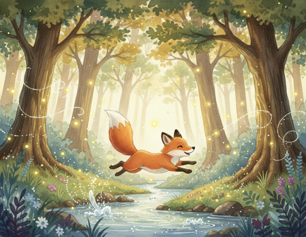 Finn the Fox sharing golden berries with his forest friends - The Bedtime story