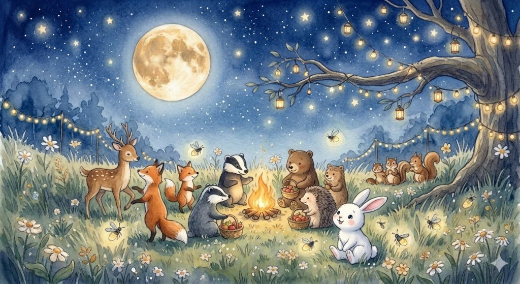 The Harvest Moon Festival in the enchanted forest — bedtime story about overcoming fear for kids