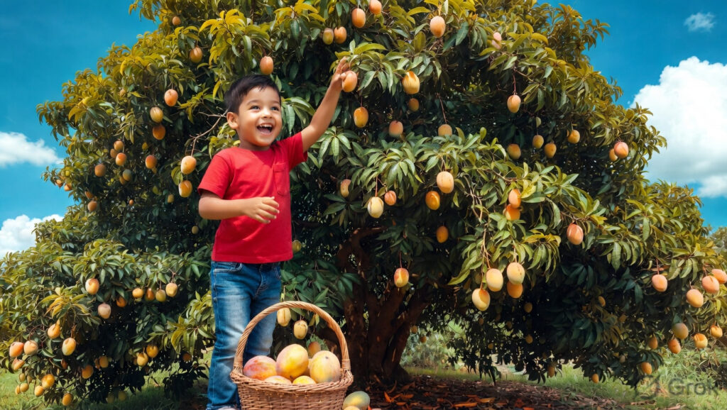sharing story for kids collecting mangoes