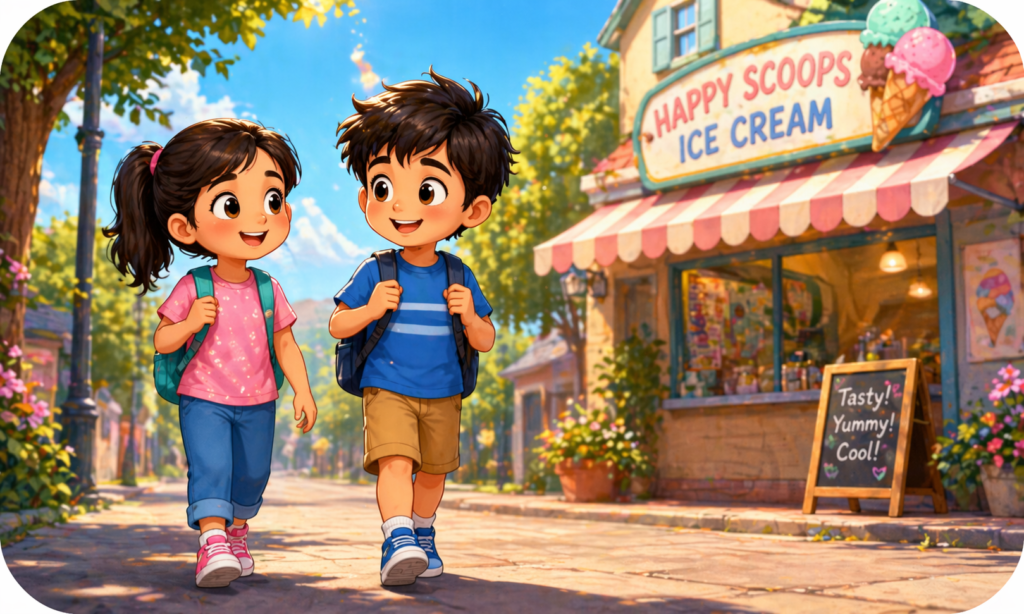 sharing story for kids walking to shop