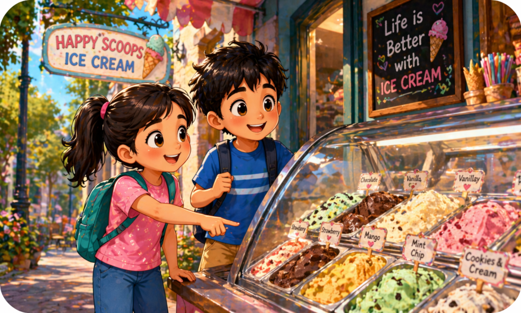 sharing story for kids ice cream shop