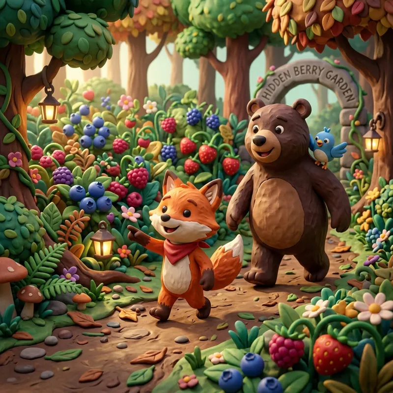 Felix leading his forest friends to the hidden berry garden - fox story for kids