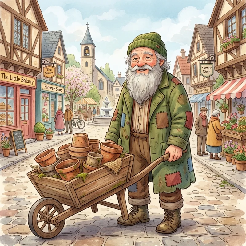 A quiet dusty grey town in a peaceful valley representing a town without kindness - Bedtime stories for kids