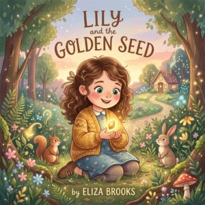 A little girl named Lily holding a glowing golden seed of kindness - Moral stories for kids