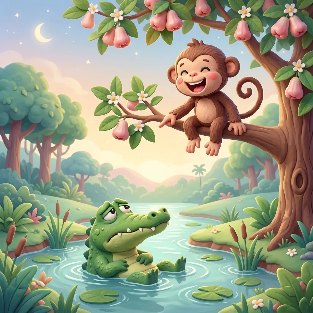 Back to Safety - Clever Monkey and Crocodile Story