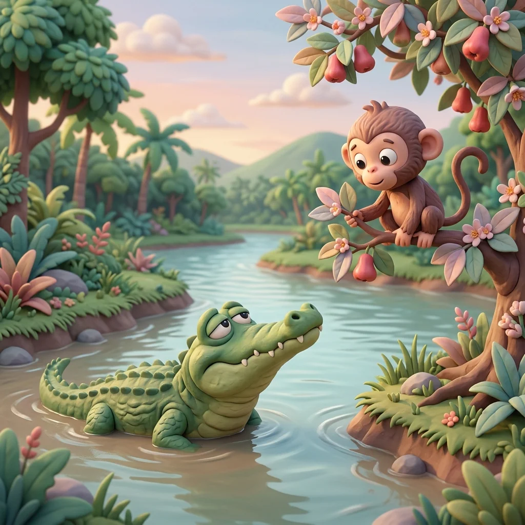 An Unexpected Visitor - Clever Monkey and Crocodile Story