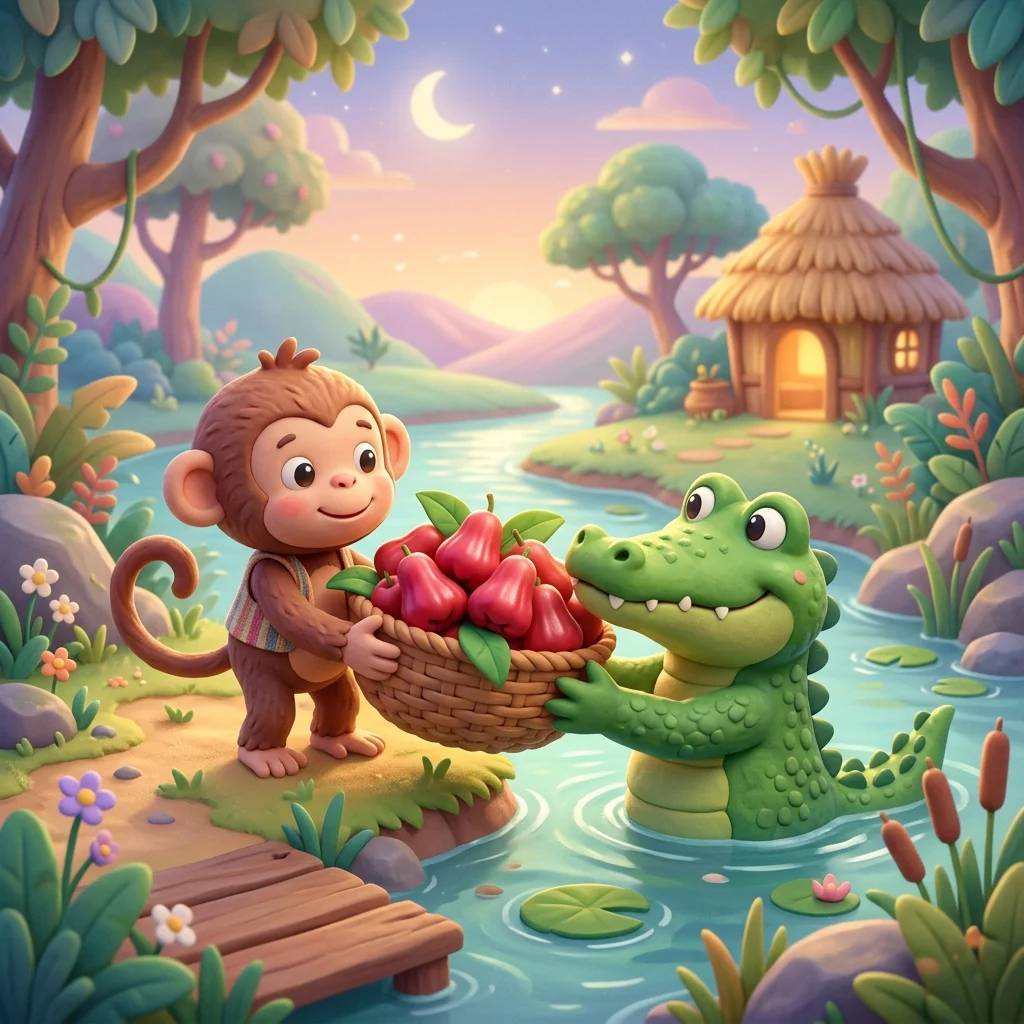 A Gift for the Wife - Clever Monkey and Crocodile Story