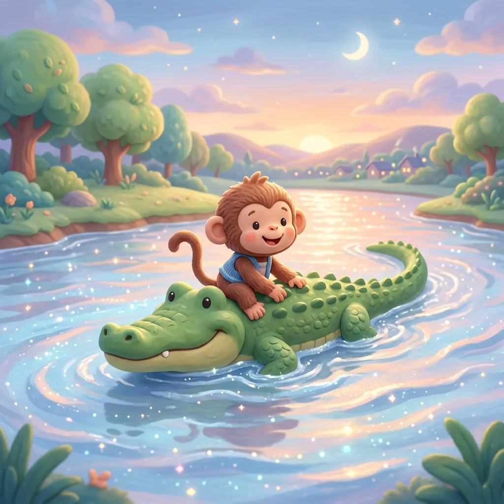 The Journey Across the River - Clever Monkey and Crocodile Story