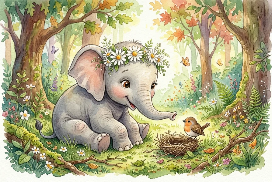 Ella the gentle elephant comforting little Pip the robin - kindness story for kids
