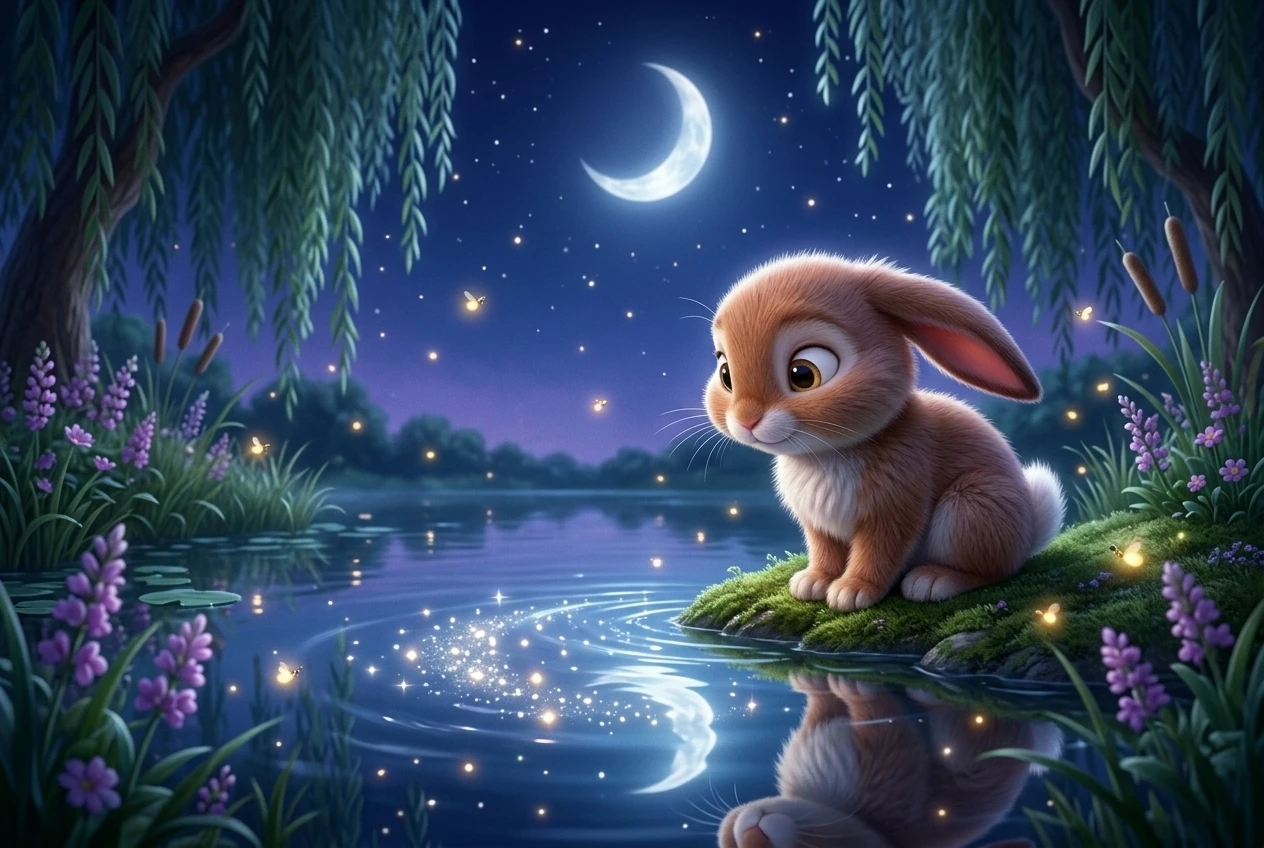 Moonlight reflection on forest pond - bedtime story for kids