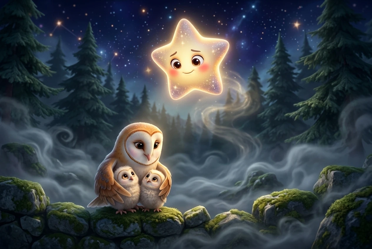 Lost owl family in fog - confidence story for kids