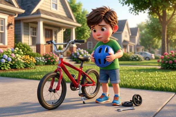 Liam on red bicycle - courage story for kids