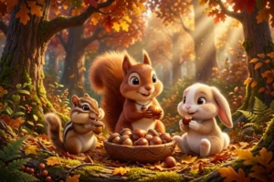Amazing Inspiring Tale of Squeaky the Sharing Squirrel cover illustration in moral stories for kids